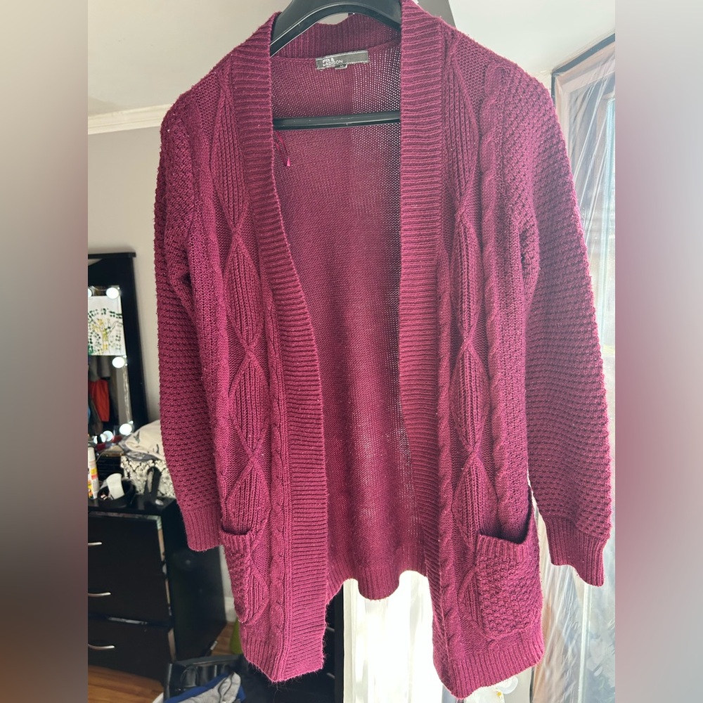 89th & Madison Deep Red Cable Knit Cardigan